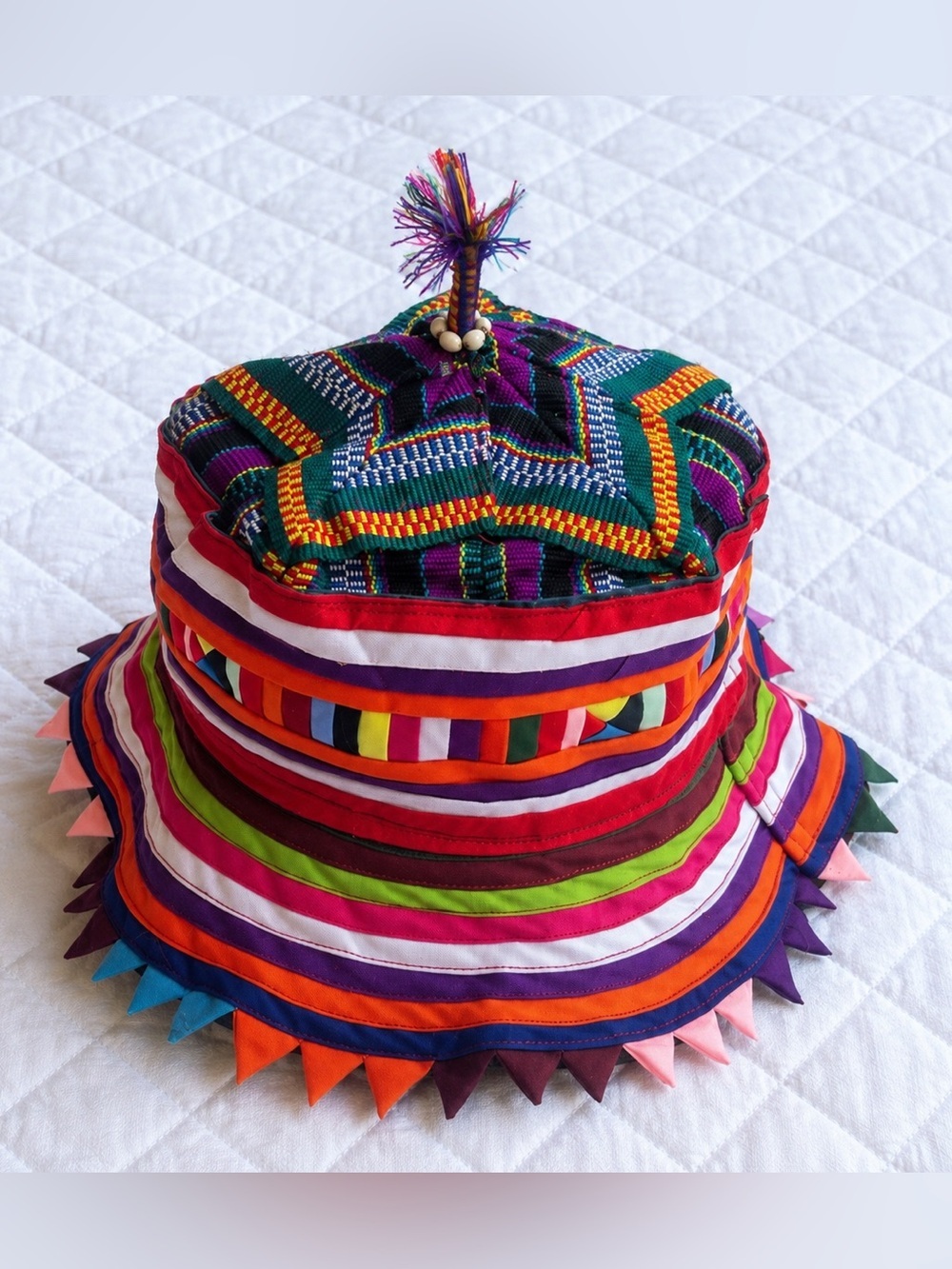 Authentic Handmade Thai Hill Tribe Festival Bucket Hat Tassel Top  Vibrant Boho​